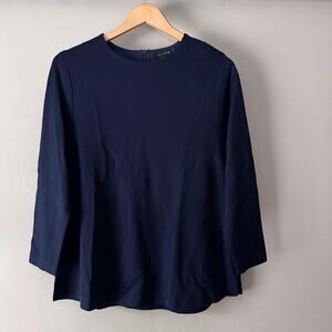 St. John Long Sleeve Navy Blue Zip Back Top Size P